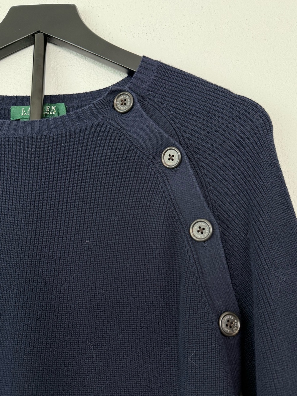 Lauren Ralph Lauren Navy Knit Sweater Button Shoulder Crewneck Women Size XL - Picture 11 of 11